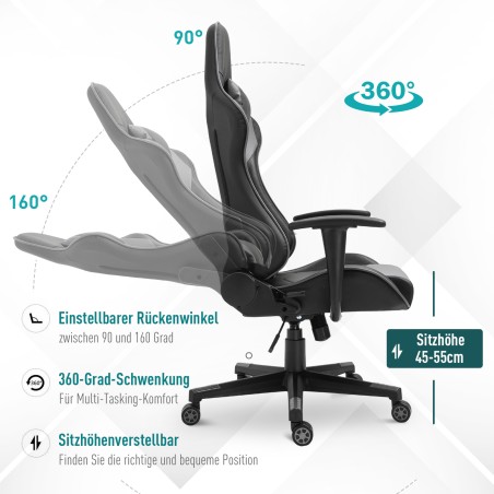 Ergonoomiline kontori- ja mängutool, kunstnahast, must, 67,5 × 74 × 126–136 cm