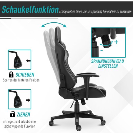 Ergonoomiline kontori- ja mängutool, kunstnahast, must, 67,5 × 74 × 126–136 cm
