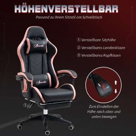 Roosa ja musta värvusega kontori- ja mängutool peatoe ning nimmetoega