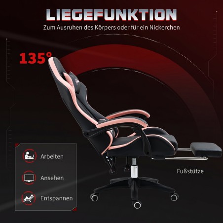 Roosa ja musta värvusega kontori- ja mängutool peatoe ning nimmetoega