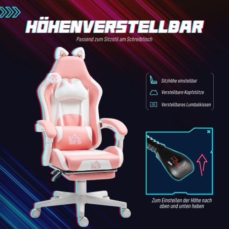 Mängutool kassikõrvadega, kallutatava seljatoe ja jalatoega, roosa ja valge