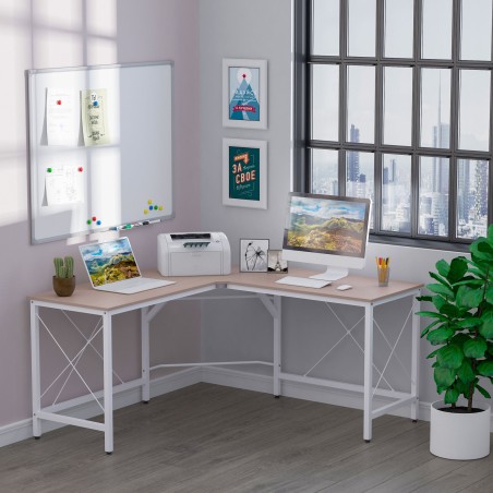 Naturaalne L-kujuline MDF-arvutilaud, 150 × 150 × 76 cm
