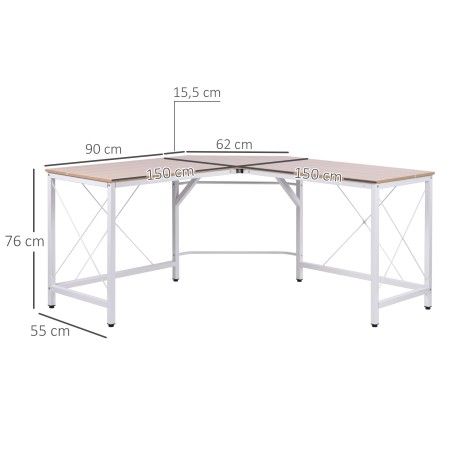 Naturaalne L-kujuline MDF-arvutilaud, 150 × 150 × 76 cm