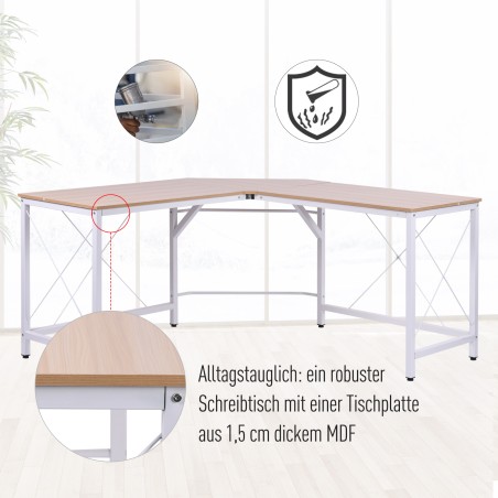Naturaalne L-kujuline MDF-arvutilaud, 150 × 150 × 76 cm