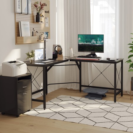 L-kujuline arvutilaud MDF-ist, must, 150 × 150 × 76 cm