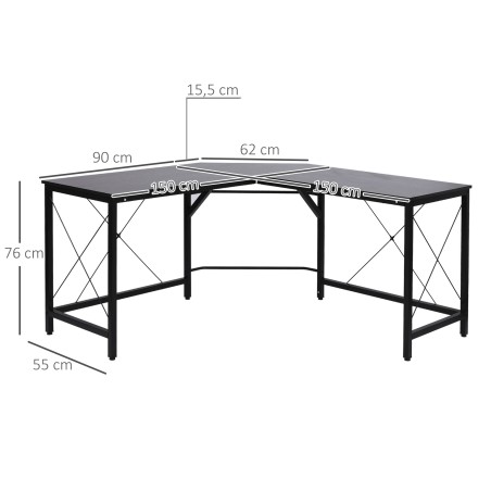L-kujuline arvutilaud MDF-ist, must, 150 × 150 × 76 cm
