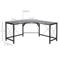 L-kujuline arvutilaud MDF-ist, must, 150 × 150 × 76 cm