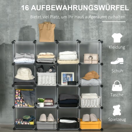 Modulaarne riiulisüsteem 16 eraldi karbiga, must ja valge