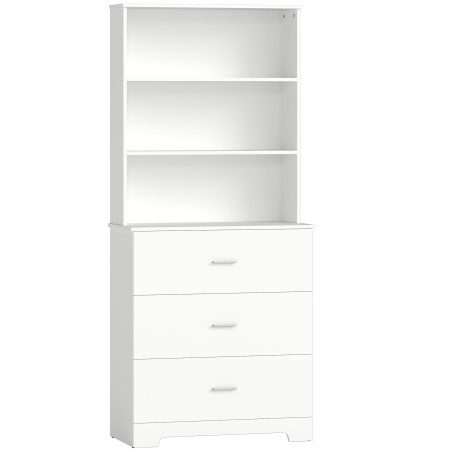 Valge kõrge vitriinkapp 3 sahtli ja 3 avatud riiuliga, 79 × 39,5 × 180 cm