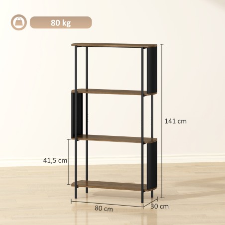 4-tasandiline kumera disainiga raamaturiiul, 80 × 30 × 141 cm, pruun
