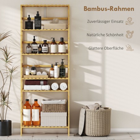 6-tasandiline bambusest riiul reguleeritavate riiulipindadega