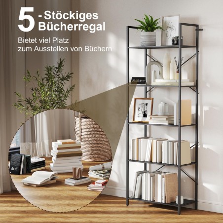 Tööstuslik raamaturiiul 5 riiuliga, metallraam, 60 × 30 × 170,5 cm, must