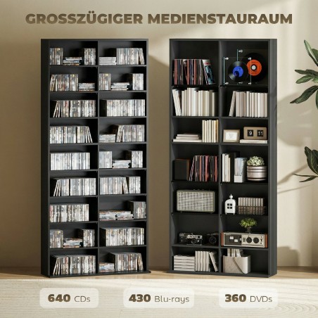 CD- ja Blu-ray-riiul 640 plaadile, 18 lahtri ja 14 reguleeritava riiuliga