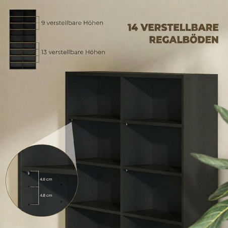 CD- ja Blu-ray-riiul 640 plaadile, 18 lahtri ja 14 reguleeritava riiuliga