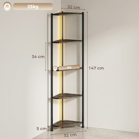 5-riiuline nurgariiul LED-valgustusega, maalähedane pruun