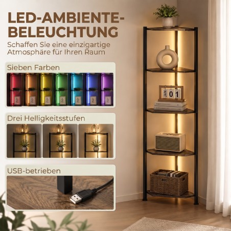 5-riiuline nurgariiul LED-valgustusega, maalähedane pruun