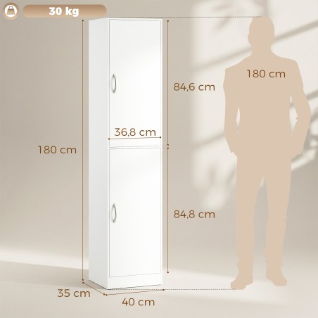 180 cm kõrgune valge 5-tasandiline reguleeritavate riiulitega raamaturiiul