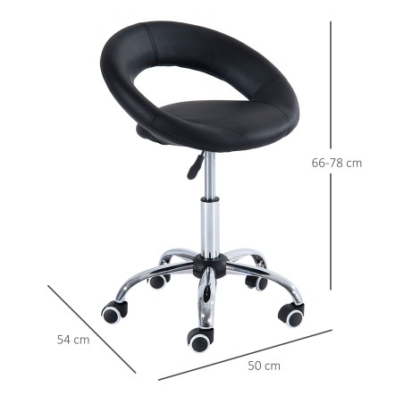 Reguleeritava kõrgusega pöörlev rulltaburet, PU ja metall, must, 50 × 54 × 66–78 cm