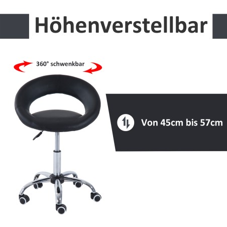 Reguleeritava kõrgusega pöörlev rulltaburet, PU ja metall, must, 50 × 54 × 66–78 cm