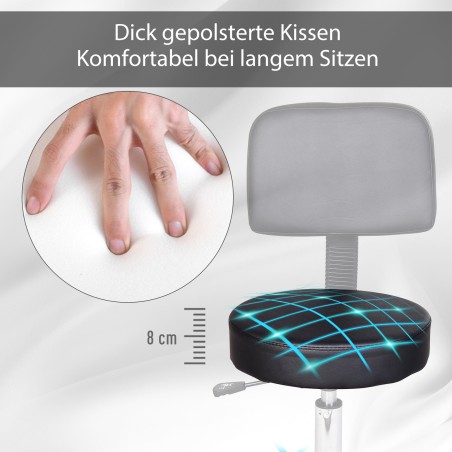 Reguleeritava kõrgusega ratastel pööratav töötaburet seljatoega, 72–84 cm, must