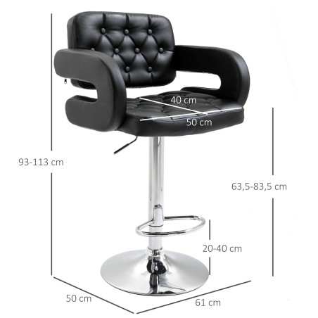 Reguleeritava kõrgusega pööratav baaritool jalatoega, 61 × 50 × 93–113 cm, must