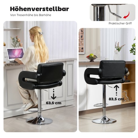 Reguleeritava kõrgusega pööratav baaritool jalatoega, 61 × 50 × 93–113 cm, must