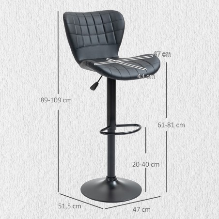 2 retrostiilis baaripukki, 47 × 51,5 × 89–109 cm, mustad