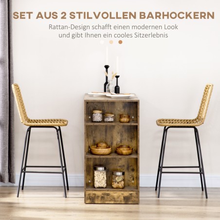 2 boho stiilis seljatoega baaripukki PE-rotangist, kollane ja must