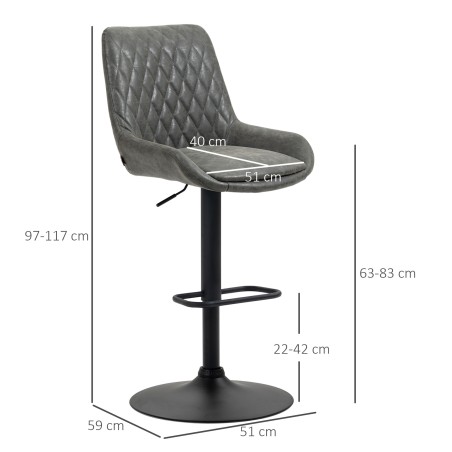 Reguleeritava kõrgusega baaripukk jalatoega, tumehall-must, 51 × 59 × 117 cm