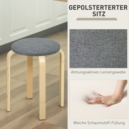 Polsterdatud virnastatavate taburettide komplekt 4 tk, hall