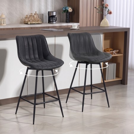 2 pööratava baaritooli komplekt seljatoega, istmekõrgus 68 cm, must