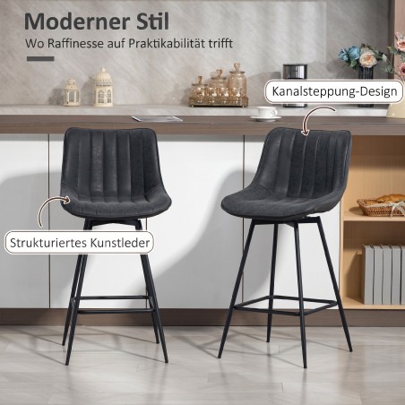 2 pööratava baaritooli komplekt seljatoega, istmekõrgus 68 cm, must