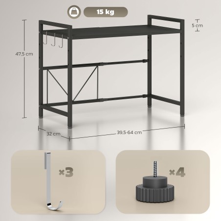 Pikendatav metallist mikrolaineriiul 3 konksuga, 40 cm, must