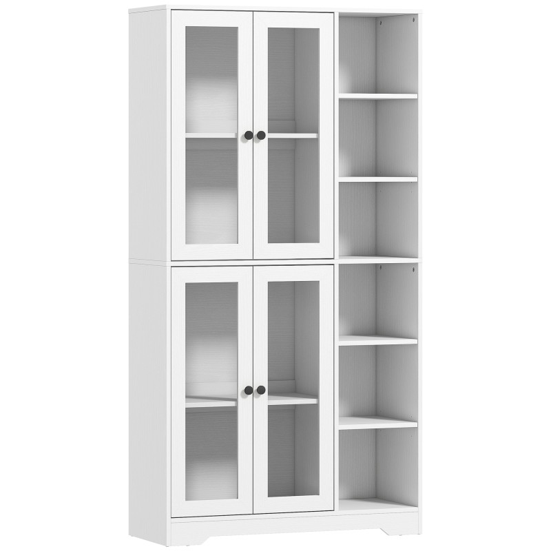 Valge MDF-köögikapp klaasuste ja avatud riiulitega, 172 cm