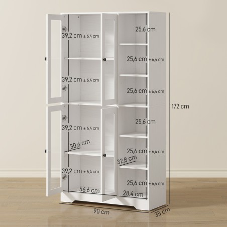 Valge MDF-köögikapp klaasuste ja avatud riiulitega, 172 cm