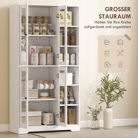 Valge MDF-köögikapp klaasuste ja avatud riiulitega, 172 cm