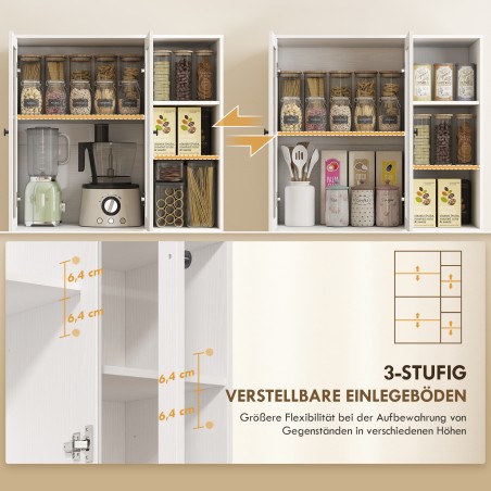 Valge MDF-köögikapp klaasuste ja avatud riiulitega, 172 cm