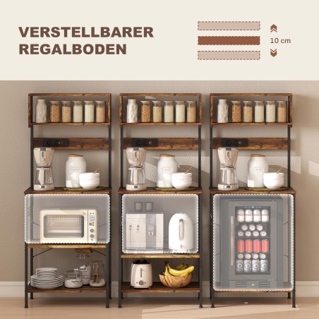 Terasest köögiriiul 5 S-konksu ja pistikupesaga, rustikaalne pruun