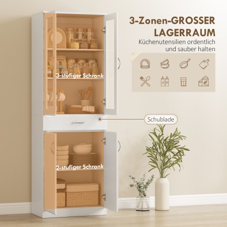 Valge köögikapp klaasukse, reguleeritava riiuli ja sahtliga, 60 × 35 × 180 cm