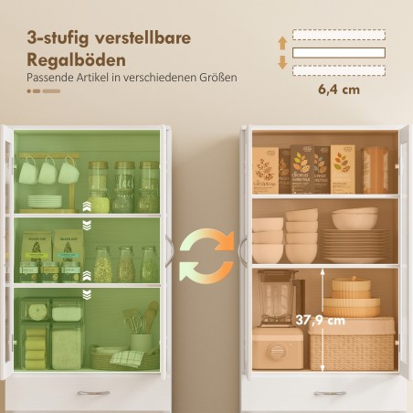 Valge köögikapp klaasukse, reguleeritava riiuli ja sahtliga, 60 × 35 × 180 cm