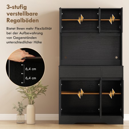 Must köögikapp tööpinna, 6 ukse ja riiulitega