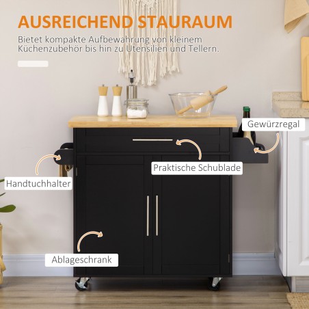 Köögikäru maitseaineriiuli ja käterätikuhoidjaga, 109 × 40 × 89 cm, must