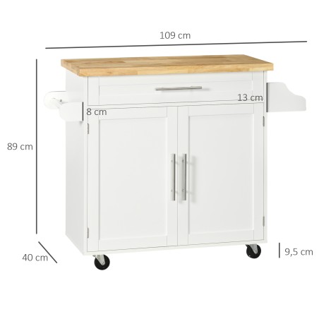 Köögikäru maitseaineriiuli ja käterätikuhoidjaga, 109 × 40 × 89 cm, valge
