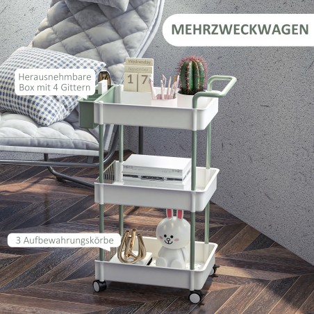 3-korruseline metallkäru rippkorvi, lükkesanga ja 4 rattaga, valge