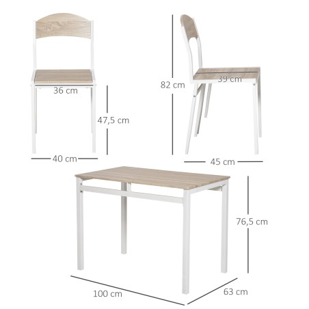 5-osaline söögikomplekt: söögilaud ja 4 tooli, hall-valge