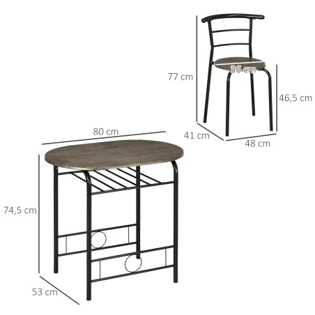 Bistrookomplekt: laud ja 2 tooli, 80 × 53 × 74,5 cm, must