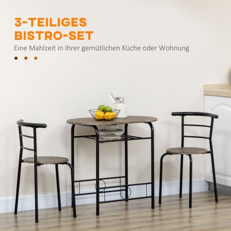 Bistrookomplekt: laud ja 2 tooli, 80 × 53 × 74,5 cm, must