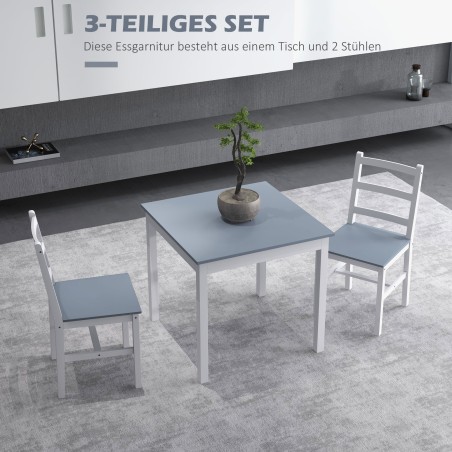 Söögilauakomplekt 2 inimesele, männipuidust, valge ja hall