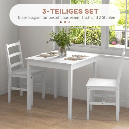 3-osaline täispuidust söögikomplekt laua ja toolidega, valge