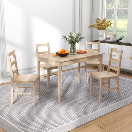 5-osaline söögigrupi söögilaud koos toolidega istumisrühm, täispuit, 118 cm x 73 cm x 75 cm, naturaalne